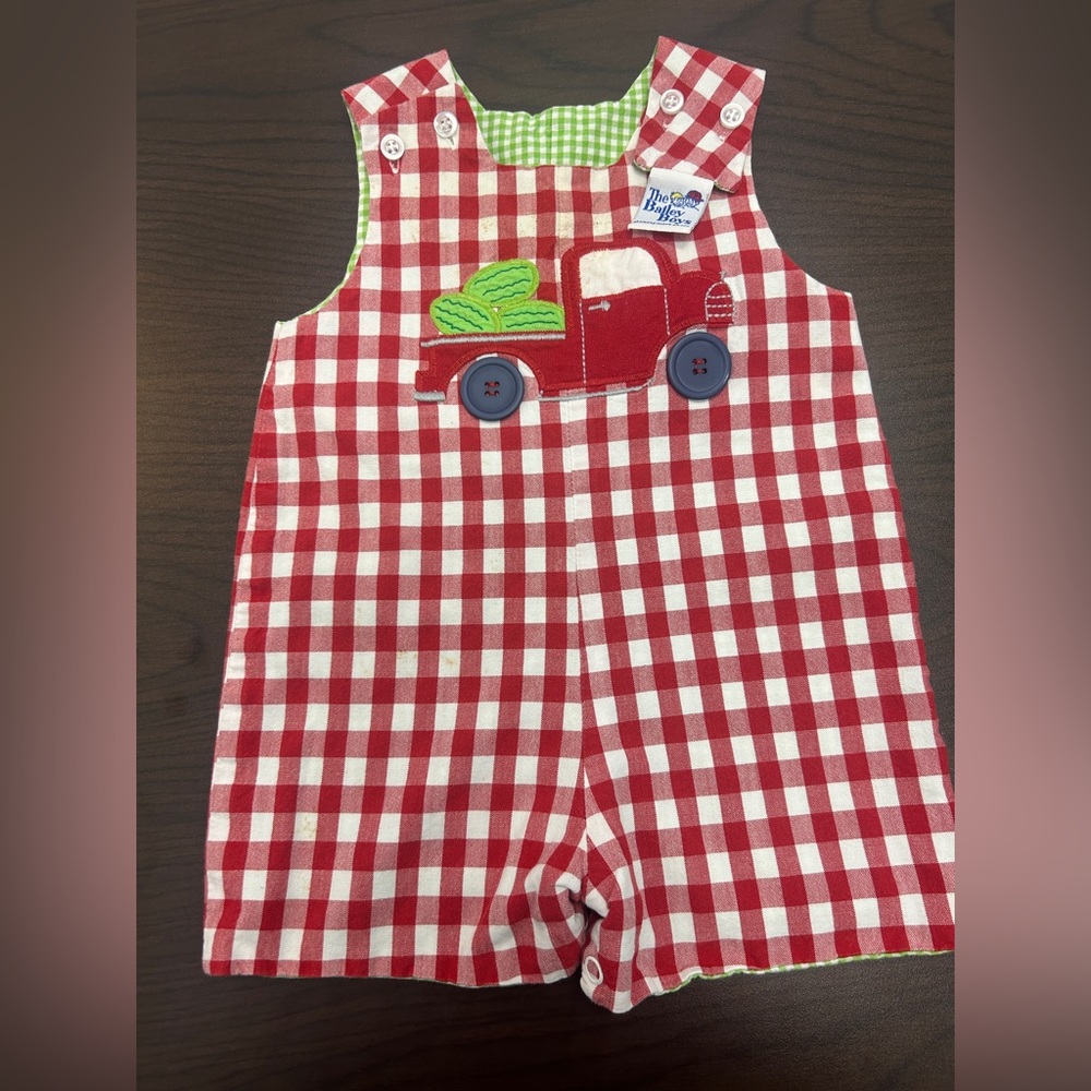 The Bailey Boys Reversible Gingham Sleeveless Baby One-Piece Truck Fish